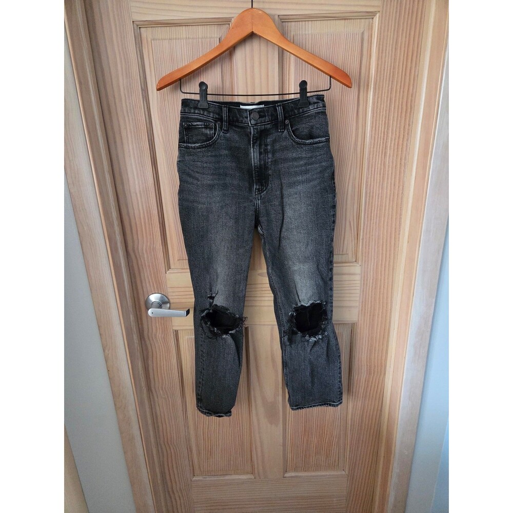 Abercrombie and Fitch Women Black Denim Jeans High Rise Straight Knee Holes 2 S